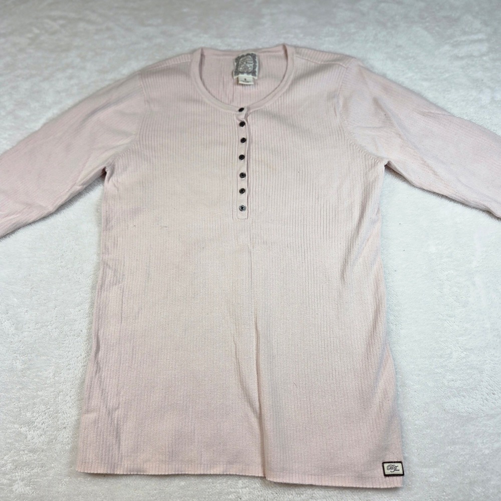 Polo Jeans Co Ralph Lauren Womens Henley Top Pink Ribbed Long Sleeve Large L - Picture 1 of 7